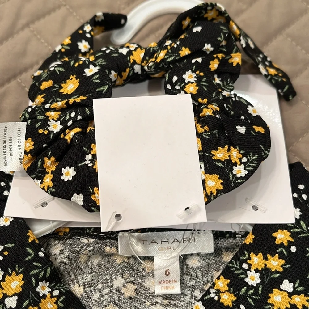 TAHARI Girls Printed Woven Dress With Scrunchie / NWT/ Size 6